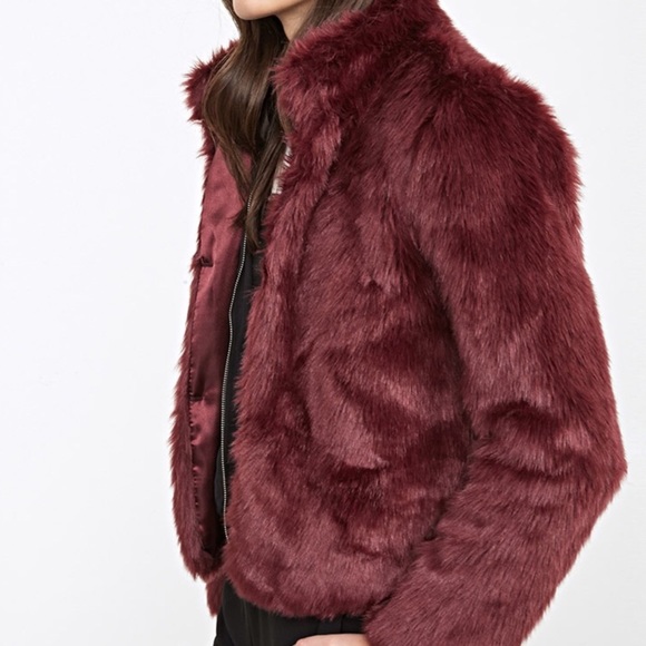 wine faux fur jacket